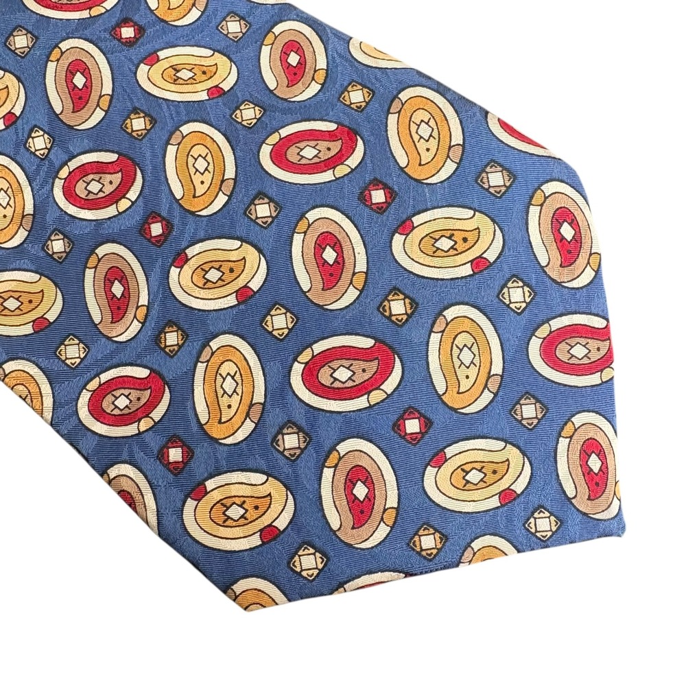 Stafford 100% Silk Tie Made in‎ Italy Blue Red Yellow Geometric Pattern